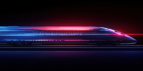 Poster - Futuristic high-speed train with neon lights and sleek design in motion.