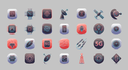 Fototapete - Futuristic Technology Icons Depicting 5G, Data, and Connectivity for Modern Digital Communication and Innovation