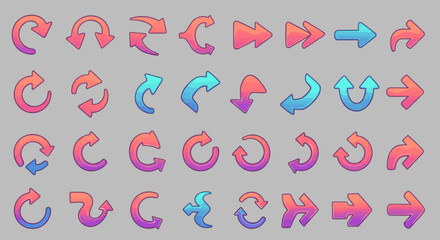 Poster - Gradient Arrow Icons Set for Interface Design and Navigation Purposes with Unique Cartoon Styles and Directional Indicators