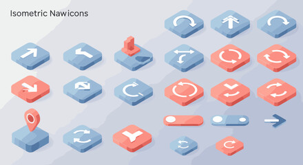Fototapete - Isometric Navigation Icons Set with Arrows and Location Pin for UI Design and Web Development