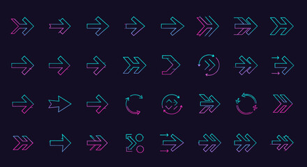 Poster - Neon Arrows Set Collection Illustrating Directional Guidance and Navigation, Glowing Arrow Symbols for Web Design and User Interface
