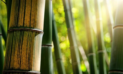 Wall Mural - close-up of bamboo stems with sunlight filtering through