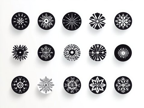 Isolated pack of snowflake icon patterns on a white background.