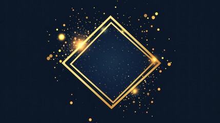 Poster - golden geometric frame with glitter and a deep blue background