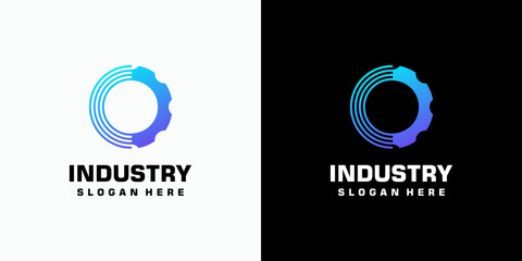 Poster - Technology industry gear shape vector logo design with modern, simple, clean and abstract style. Icon for business, industry, technology and personal branding.