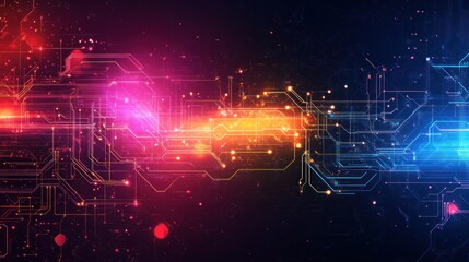 Poster - Abstract Digital Circuitry: A Symphony of Red, Orange, and Blue