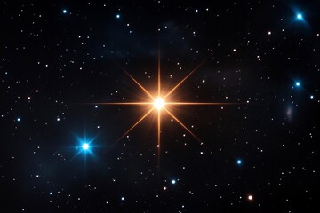 Aufkleber - Vibrant celestial display featuring a bright star radiating orange light surrounded by countless smaller stars against a dark background. The image captures the vastness of space with a rich color