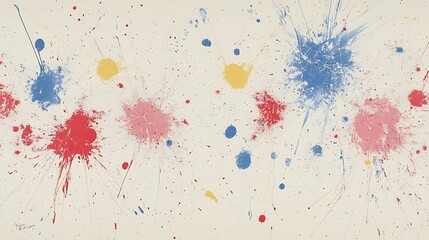 Poster - Colorful splatter art with vibrant red, blue, pink, and yellow paint on a white background