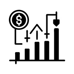 Poster - Analyzing financial growth chart with dollar coin and arrow icons representing market trends and investment