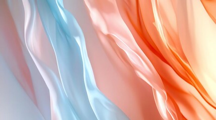 Poster - Abstract background of flowing fabric in shades of blue peach and orange creating a soft and ethereal visual. Gentle light and shadow play emphasizes the textures
