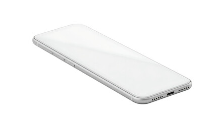 Poster - A minimalist white smartphone laying flat on a black surface in a simple studio shot angle view