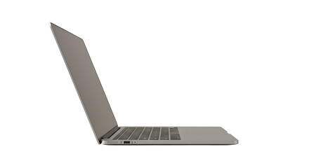 Poster - Side view of a sleek silver laptop with a black background showcasing its minimalist design and profile