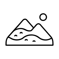 Poster - Mountain range landscape scenic view with sun outline vector illustration drawing design