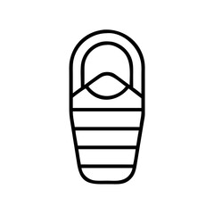 Poster - Sleeping bag outline icon for camping gear and outdoor adventure equipment vector illustration