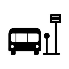 Poster - Black bus stop sign public transportation icon bus station symbol vector illustration image design