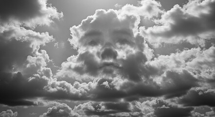 Poster - A large, white cloud with a winged angel on top of it