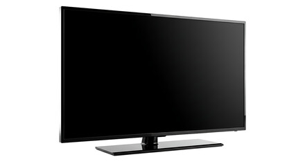 Aufkleber - A television with a black screen is displayed against a black background in a studio setting view