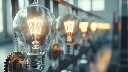Aufkleber - Elegant vintage light bulbs glowing warmly in a modern interior setting with soft natural light