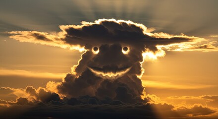 Poster - A cloud with a face on it, smiling and looking at the camera