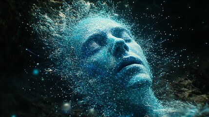 Poster - Ethereal representation of a serene figure submerged in a luminous, fluid-like environment