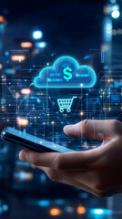 Poster - Mobile payment transaction urban setting digital concept night view e-commerce and finance