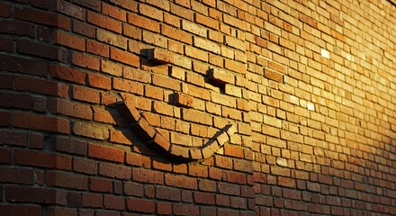 Fototapete - A brick wall with a smiley face drawn on it