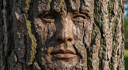 Poster - A tree trunk has been carved into a face