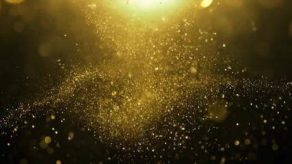 Poster - Gold Particles Abstract Background with Shining Dust Flare Bokeh on Black in Slow Motion