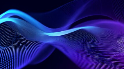 Poster - 4K Abstract Blue and Purple Wave Pattern Animation with Dotted Lines and Smoke Effects