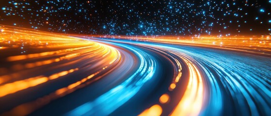 Poster - Abstract Light Trails: A Symphony of Blue and Orange