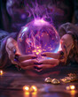 © Naphat - Mystic Fortune Teller Holding Glowing Purple Crystal Ball with Magical Lights