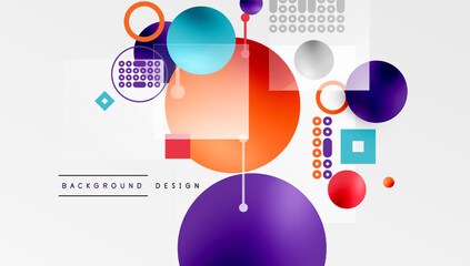 Leinwandbilder - Abstract geometric shapes overlap, creating vibrant modern design. Circles, squares, lines form colorful composition. Minimalist aesthetic.
