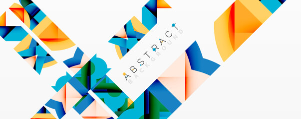 Leinwandbilder - Geometric shapes overlap, creating vibrant abstract background. Orange, blue, peach tones dominate composition. Modern design element.