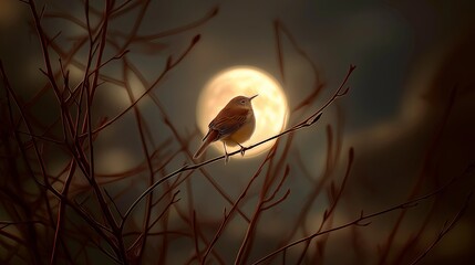 Poster - A nightingale singing under a glowing full moo