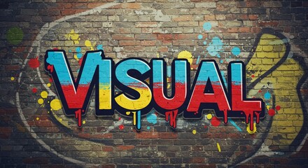 Aufkleber - Visual is a graffiti word on a brick wall