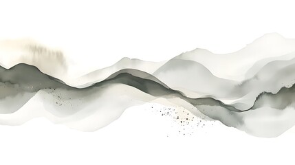 Leinwandbilder - Serene abstract landscape featuring flowing gray and gold waves on a white background