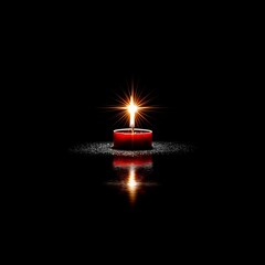 Poster - A Single Point of Light: A Red Candle Illuminating Darkness with Reflection on a Bed of Sparkling Crystals