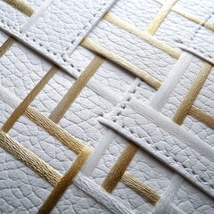 Leinwandbilder - Elegant White Leather Woven Pattern with Golden Accents: A Luxurious Texture and Design for High-End Aesthetics
