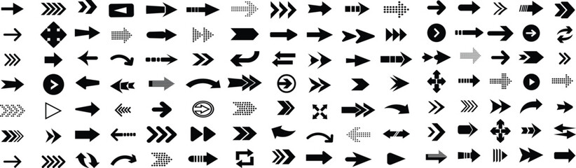Poster - Arrow icon set. Arrow. Cursor. Black vector arrows icons. Collection different arrows sign. Modern simple arrows. Black arrow pointing to the right. Black direction pointer. Vector illustration. 