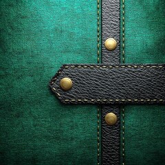 Aufkleber - Luxurious Green and Black Leather Texture with Stitched Strap and Gold Rivets: A Detailed Macro View