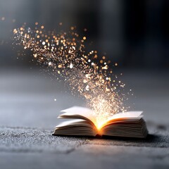 Poster - Unleashing Knowledge: Open Book with Sparkling Light Emanating from Pages,  Inspiring Imagination and Discovery