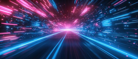 Poster - Neon Speed: A Futuristic Highway Through Cyberspace