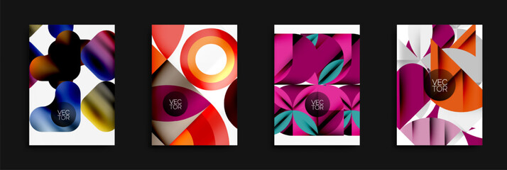 Poster - Abstract vector designs. Bright colors, geometric shapes, modern style. Minimalist compositions, gradients present.