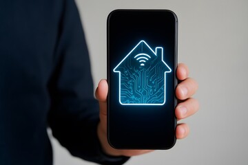 Poster - Hand Holding Smartphone with Smart Home Technology Conceptual Design