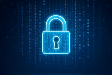 Poster - Digital Lock Icon with Binary Code Background for Cybersecurity Themes