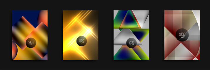 Fototapete - Abstract geometric designs. Bright colors, gradients, overlapping shapes create modern visuals. Vector illustrations for backgrounds.