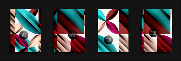 Poster - Abstract geometric designs. Vibrant colors, layered shapes create modern visuals. Vector illustrations suitable for backgrounds, flyers.