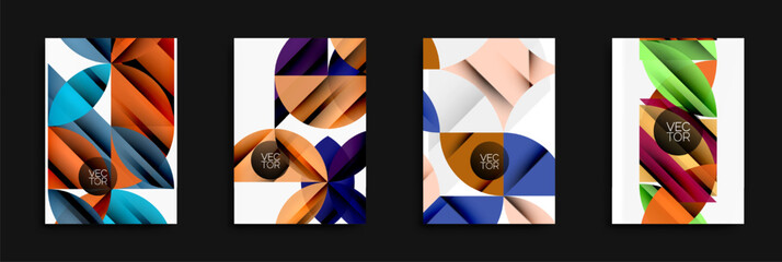 Poster - Abstract geometric designs. Bright colors, shapes overlap creating modern visuals. Vector illustrations suitable for backgrounds.