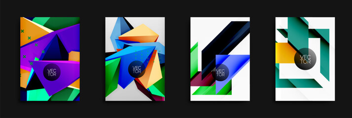 Fototapete - Abstract geometric designs. Bright colors, sharp angles, overlapping shapes create dynamic compositions. Modern vector illustrations.