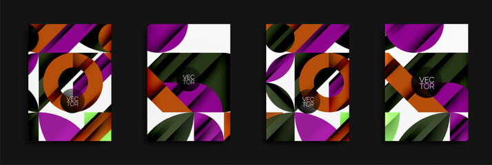 Fototapete - Abstract geometric designs. Vibrant colors, layered shapes create modern visual impact. Vector illustrations for backgrounds, layouts.
